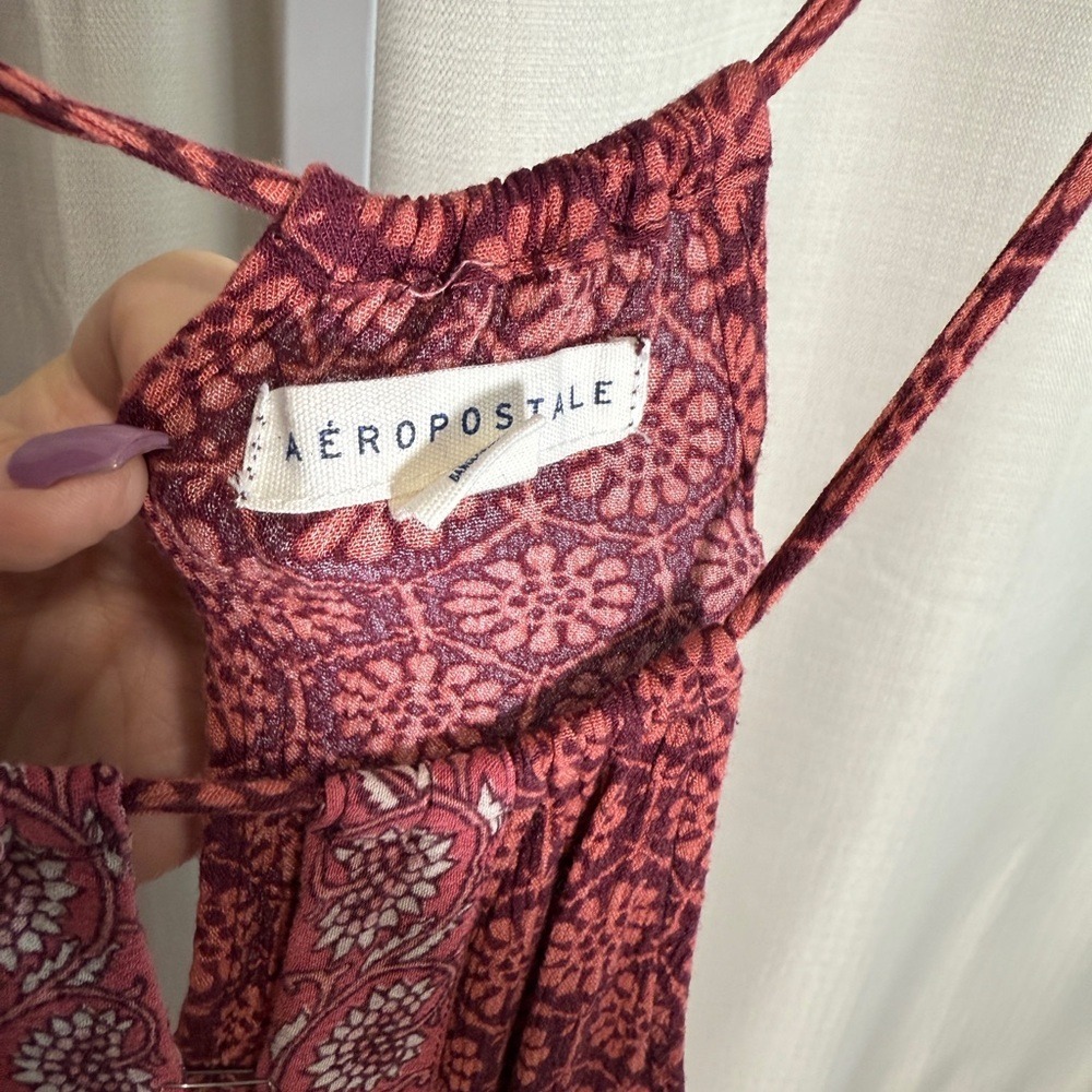Aeropostale Womens Burgundy Paisley Floral Tie Back Boho Summer Romper Medium - Picture 2 of 6